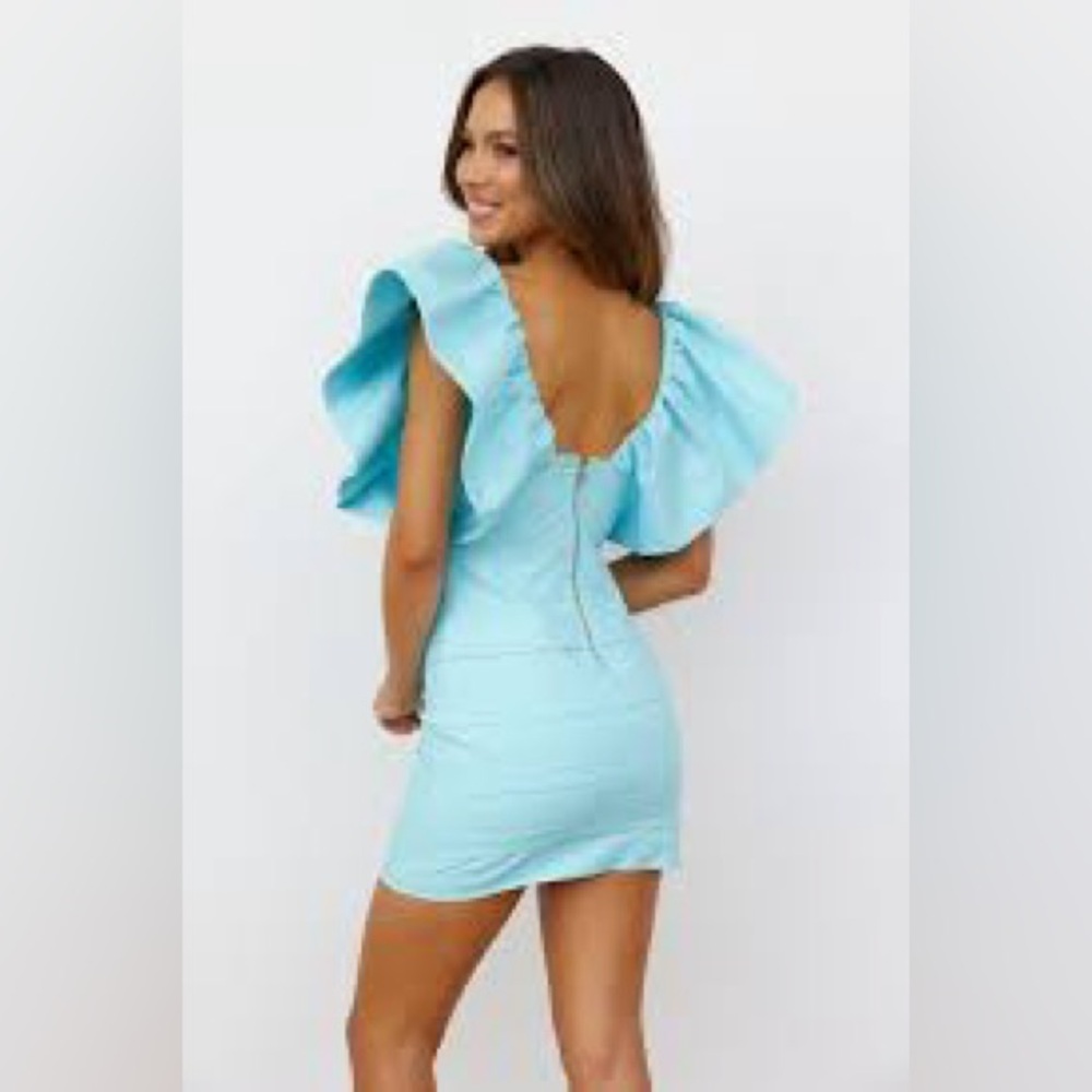 Chic Sky Blue Ruffle Mini Dress - Picture 2 of 6